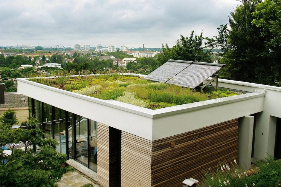 Дом с инверсионной зеленой кровлей