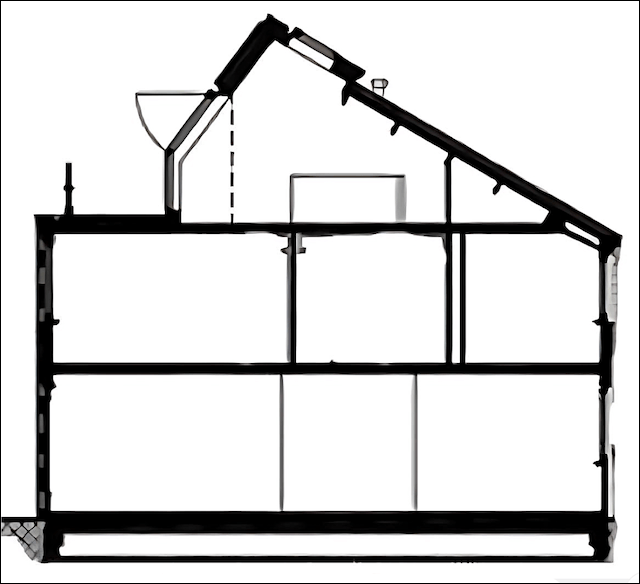 Несимметричная крыша с открытой террасой на уровне второго этажа