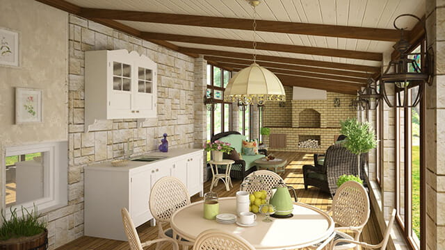 Интерьер веранды загородного дома в стиле прованс